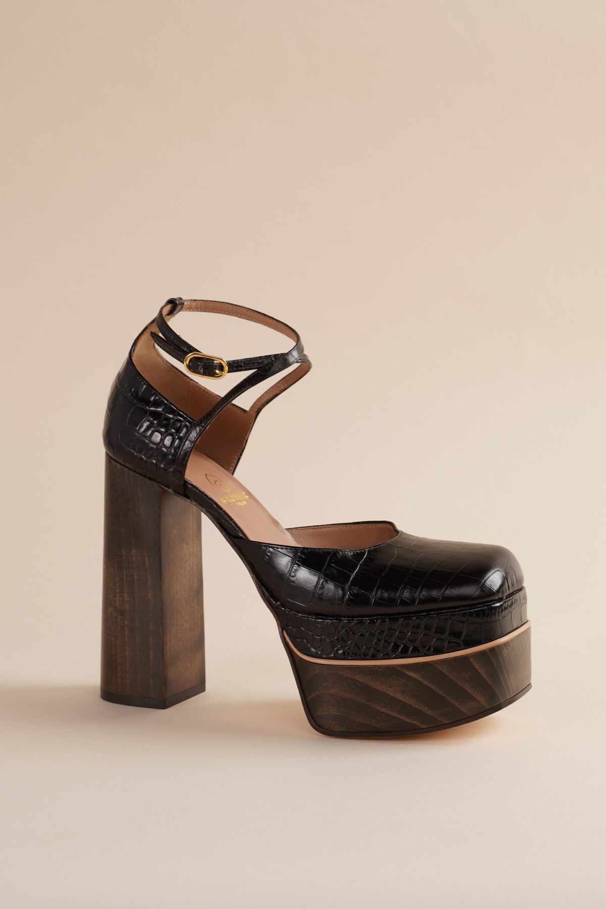 Disco Mary Jane Platform in Espresso Faux Croc