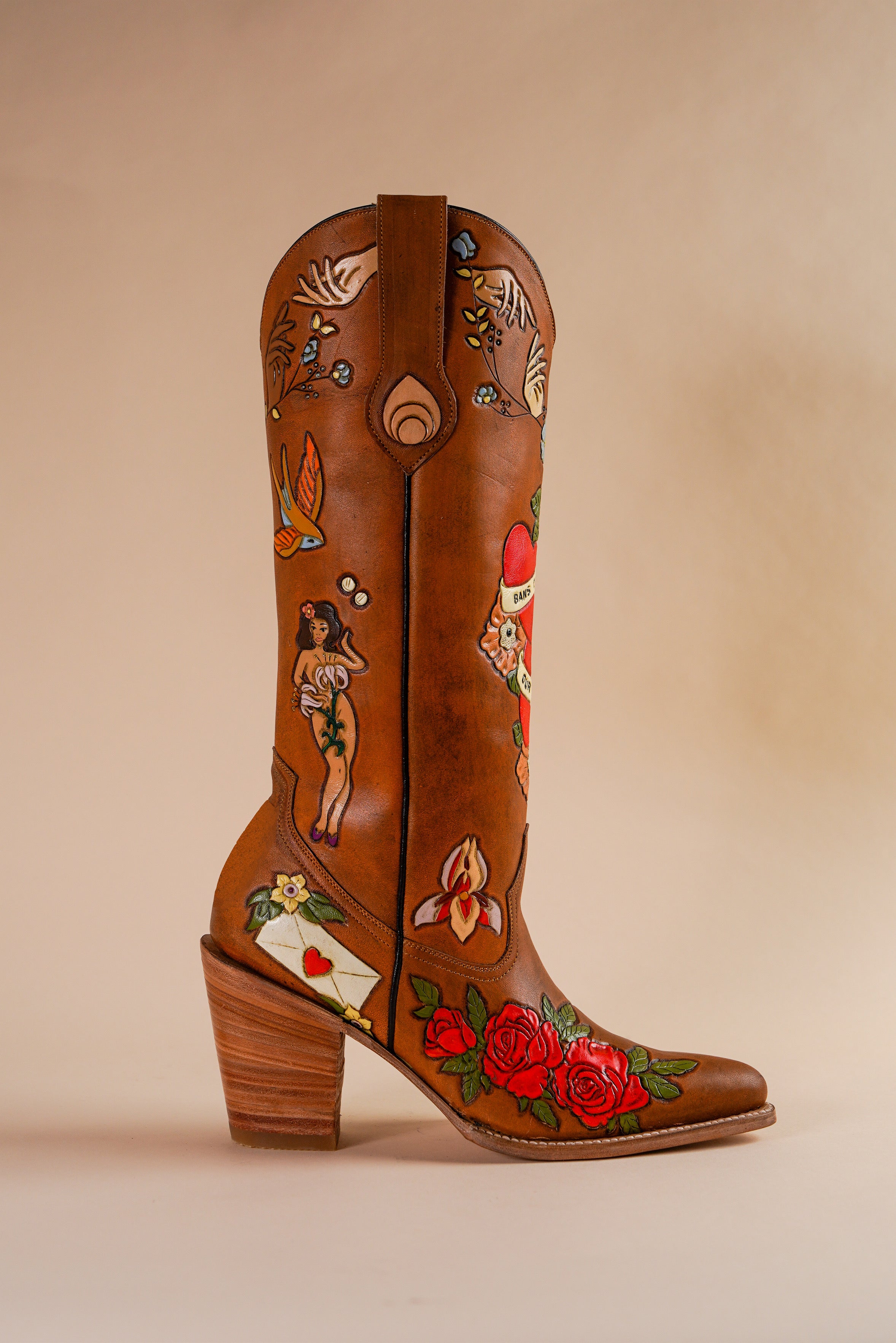 Brother Vellies My Body My Choice Doodle Cowboy Boot in Caramel